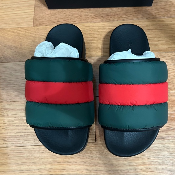 Gucci nylon puffer slides green and red stripes (size 6/ 36) - Picture 7 of 9